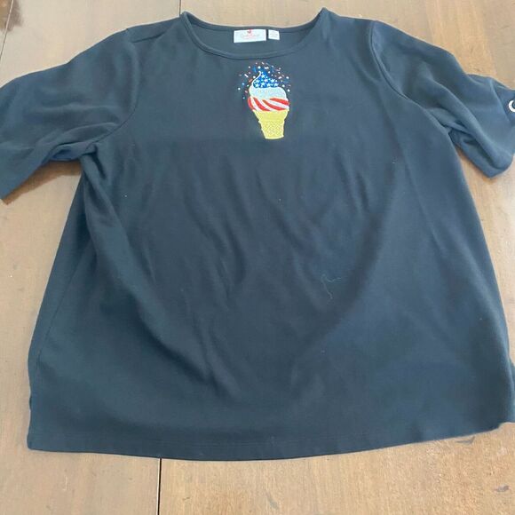 Quacker Factory T-Shirt Women's XL Black Ice Cream Cotton Embellished Embroidery - Picture 1 of 16